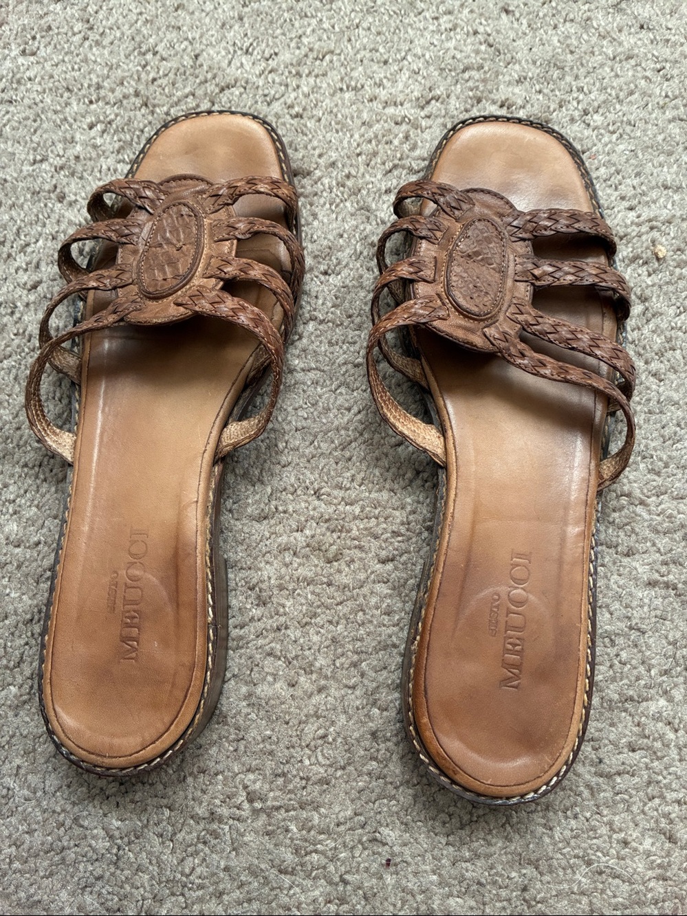 Sesto Meucci brown braided leather slide sandals
